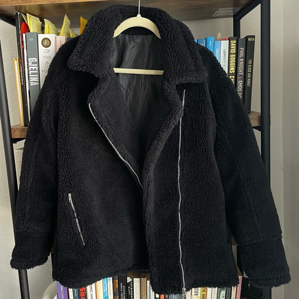Cozy Black Sherpa Double Breasted Jacket
